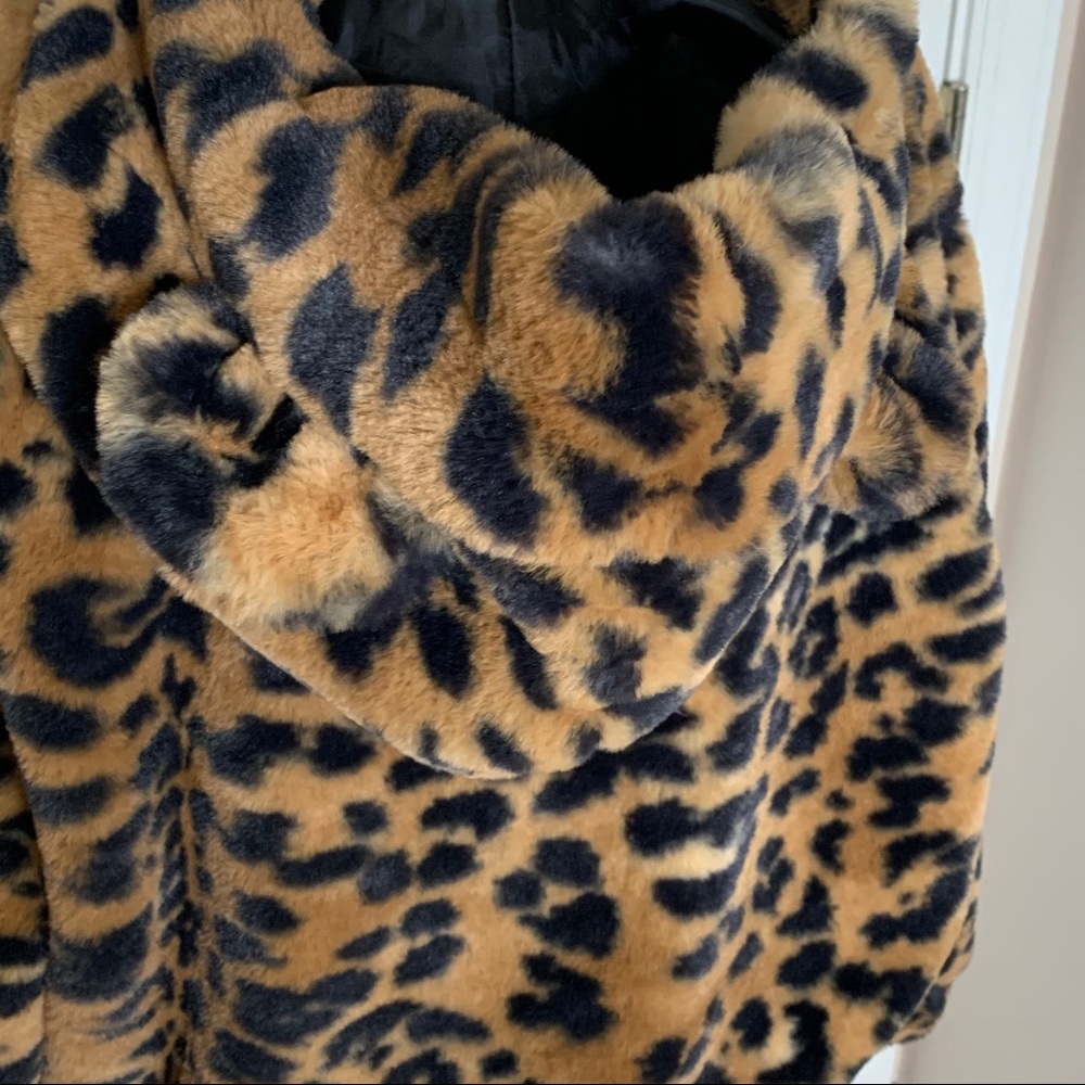 Wild Fable Leopard Faux Fur Teddy Coat Hood Sz L - Picture 7 of 11